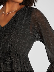 JoJo Maman Bébé Black Sparkle V-Neck Maternity Mini Dress - Image 4 of 6