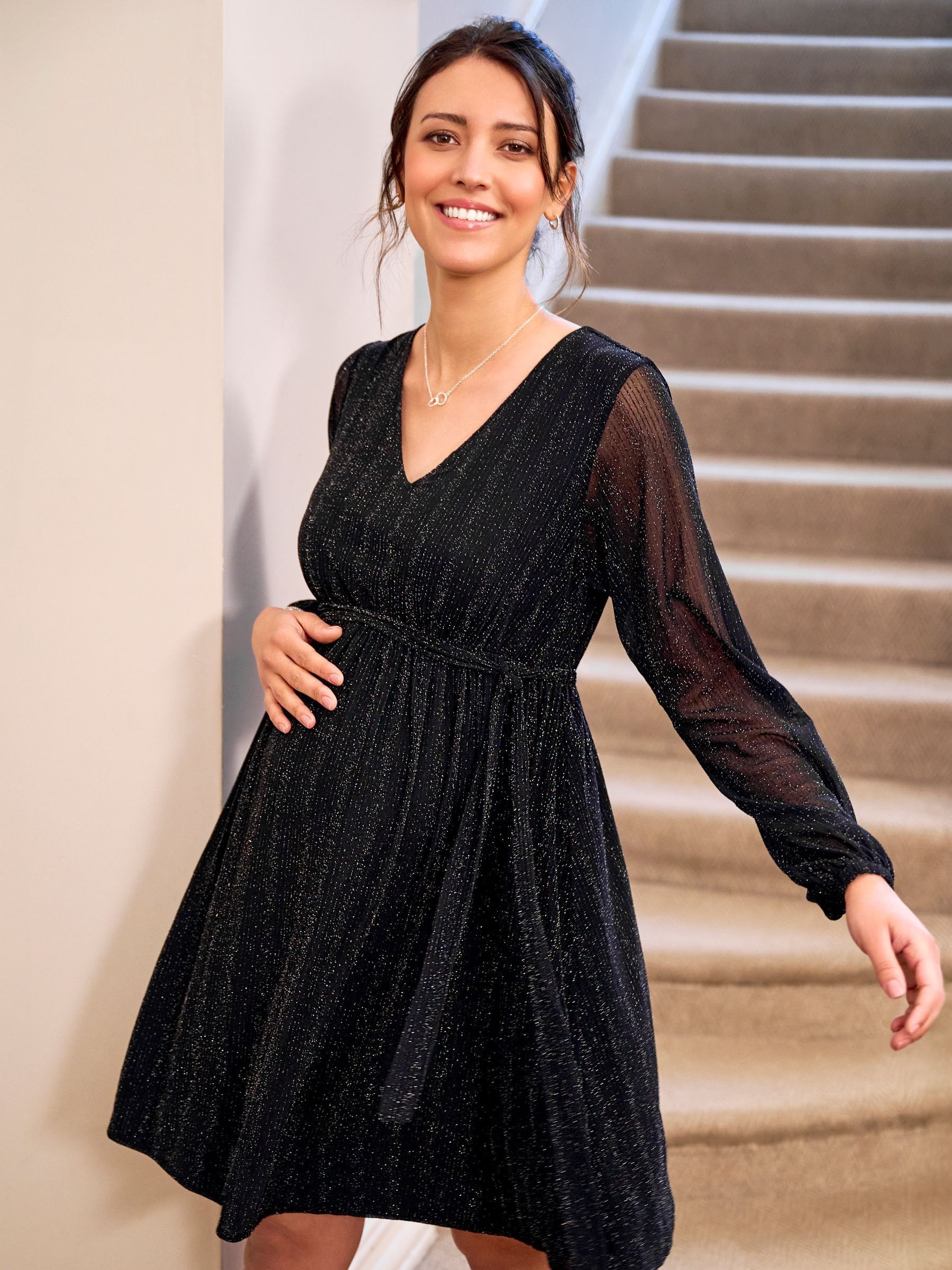 Buy JoJo Maman Bébé Black Sparkle V-Neck Maternity Mini Dress from