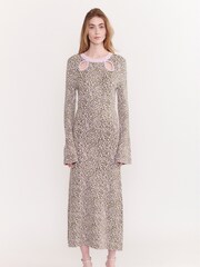 Olivia Rubin Green James Knitted Midi Dress with Cutout Neckline and Fluted Sleeve - Image 1 of 5