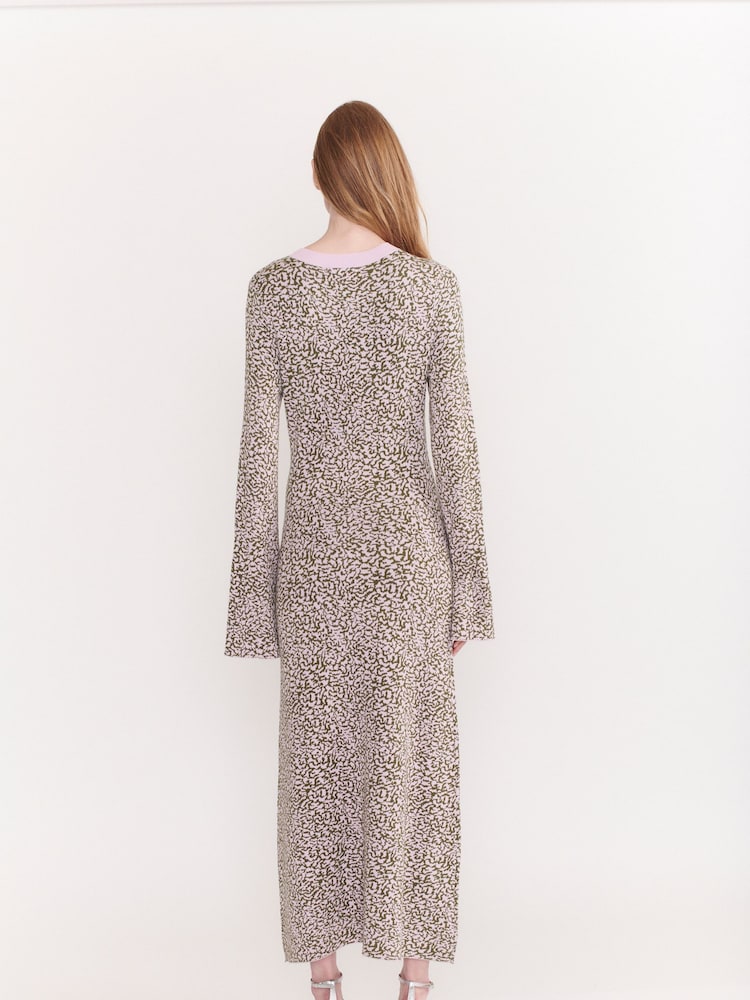 Olivia Rubin Green James Knitted Midi Dress with Cutout Neckline and Fluted Sleeve - Image 2 of 5