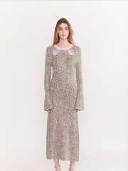 Olivia Rubin Green James Knitted Midi Dress with Cutout Neckline and Fluted Sleeve - Image 3 of 5
