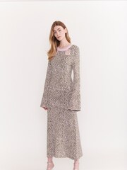 Olivia Rubin Green James Knitted Midi Dress with Cutout Neckline and Fluted Sleeve - Image 4 of 5