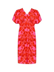 Live Unlimited Curve Pink Blurred Floral Print Shirred Waist Dress - Image 3 of 3