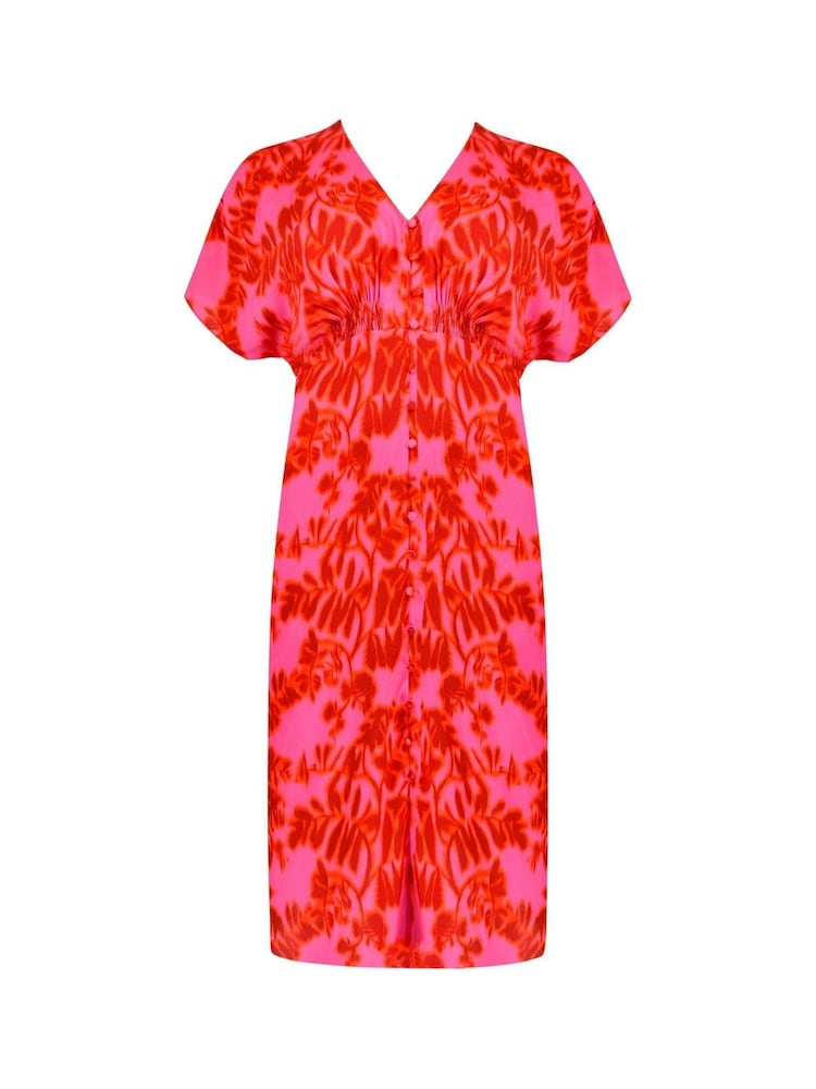 Live Unlimited Curve Pink Blurred Floral Print Shirred Waist Dress - Image 3 of 3