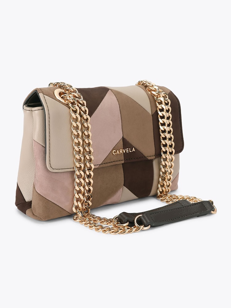 Carvela Brown Rosa Patchwork Chain Shoulder Bag - Image 2 of 4