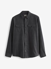 Charcoal Grey Cord Twin Pocket Western Long Sleeve 100% Cotton Shirt - Image 5 of 7