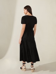 Ro&Zo Black Linen Shirred Waist Midi Dress - Image 5 of 8