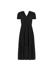 Ro&Zo Black Linen Shirred Waist Midi Dress - Image 8 of 8