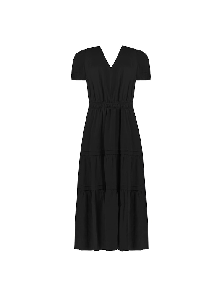 Ro&Zo Black Linen Shirred Waist Midi Dress - Image 8 of 8