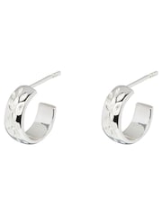 Oliver Bonas Silver Tone Sarah Floral Vintage Engraving Hoop Earrings - Image 1 of 4