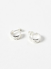 Oliver Bonas Silver Tone Sarah Floral Vintage Engraving Hoop Earrings - Image 3 of 4