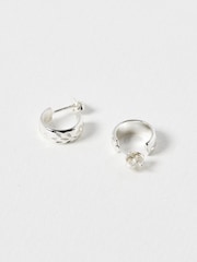 Oliver Bonas Silver Tone Sarah Floral Vintage Engraving Hoop Earrings - Image 4 of 4