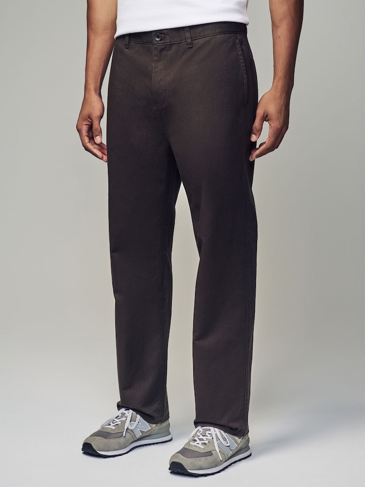 Chocolate Brown Relaxed Fit Utility Chino 100% Cotton Trousers - Image 1 of 10