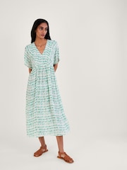 Monsoon Blue Tie Dye Print Shirred Bodice Kaftan Cover-Up - Image 1 of 4