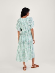 Monsoon Blue Tie Dye Print Shirred Bodice Kaftan Cover-Up - Image 2 of 4