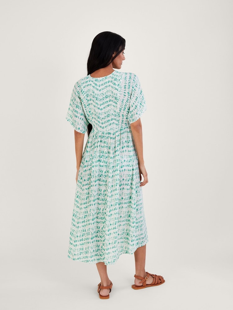 Monsoon Blue Tie Dye Print Shirred Bodice Kaftan Cover-Up - Image 2 of 4