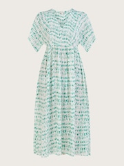 Monsoon Blue Tie Dye Print Shirred Bodice Kaftan Cover-Up - Image 4 of 4
