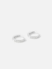 Accessorize Silver Tone Sterling Pave Mini Huggie Hoops - Image 1 of 2