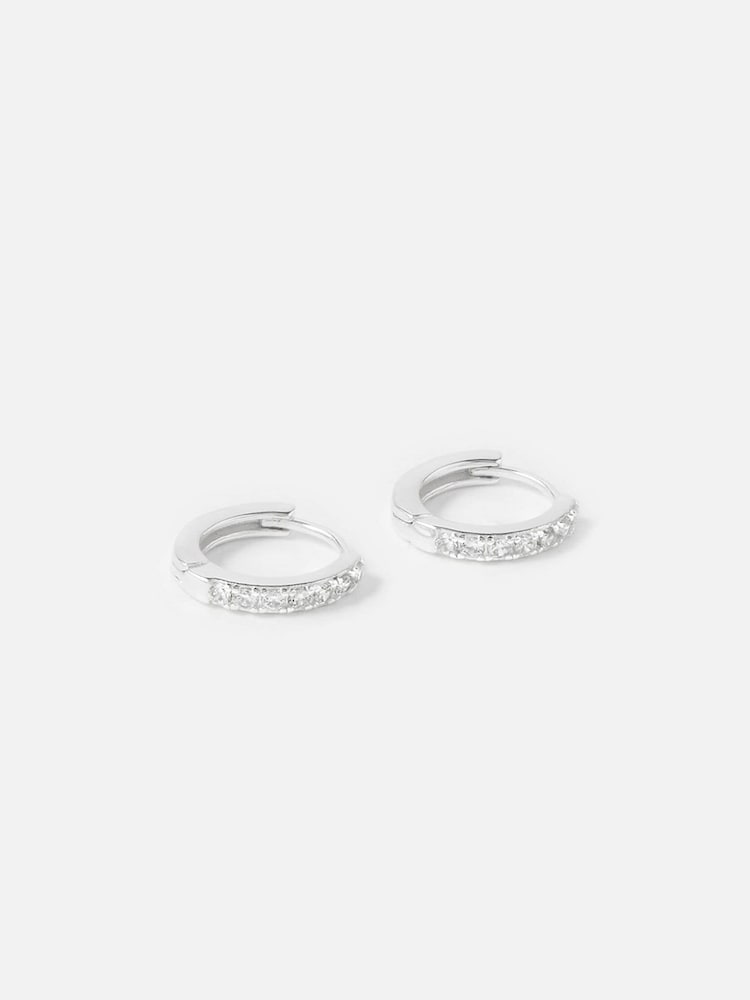 Accessorize Silver Tone Sterling Pave Mini Huggie Hoops - Image 1 of 2 Accessorize Silver Tone Sterling Pave Mini Huggie Hoops - Image 1 of 2