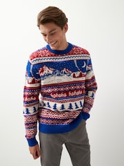 Red/Blue Crew Neck Regular Knitted Christmas Jumper - Image 1 of 7