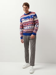 Red/Blue Crew Neck Regular Knitted Christmas Jumper - Image 2 of 7