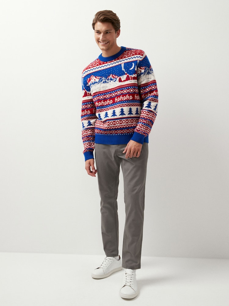 Red/Blue Crew Neck Regular Knitted Christmas Jumper - Image 2 of 7