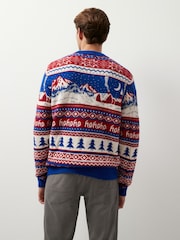 Red/Blue Crew Neck Regular Knitted Christmas Jumper - Image 3 of 7