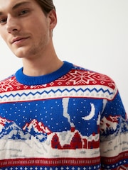 Red/Blue Crew Neck Regular Knitted Christmas Jumper - Image 4 of 7