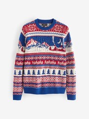 Red/Blue Crew Neck Regular Knitted Christmas Jumper - Image 5 of 7