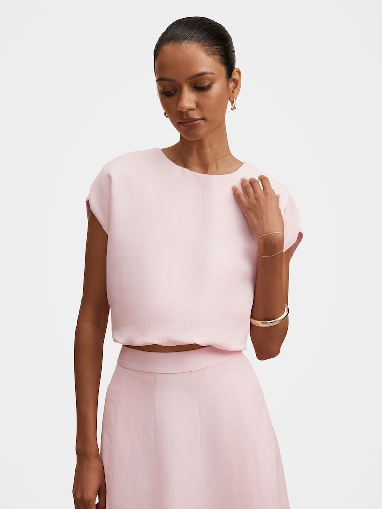 Forever New Pink Georgina Petite Bubble Hem Top Contains Linen - Image 1 of 5