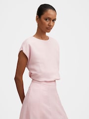 Forever New Pink Georgina Petite Bubble Hem Top Contains Linen - Image 4 of 5