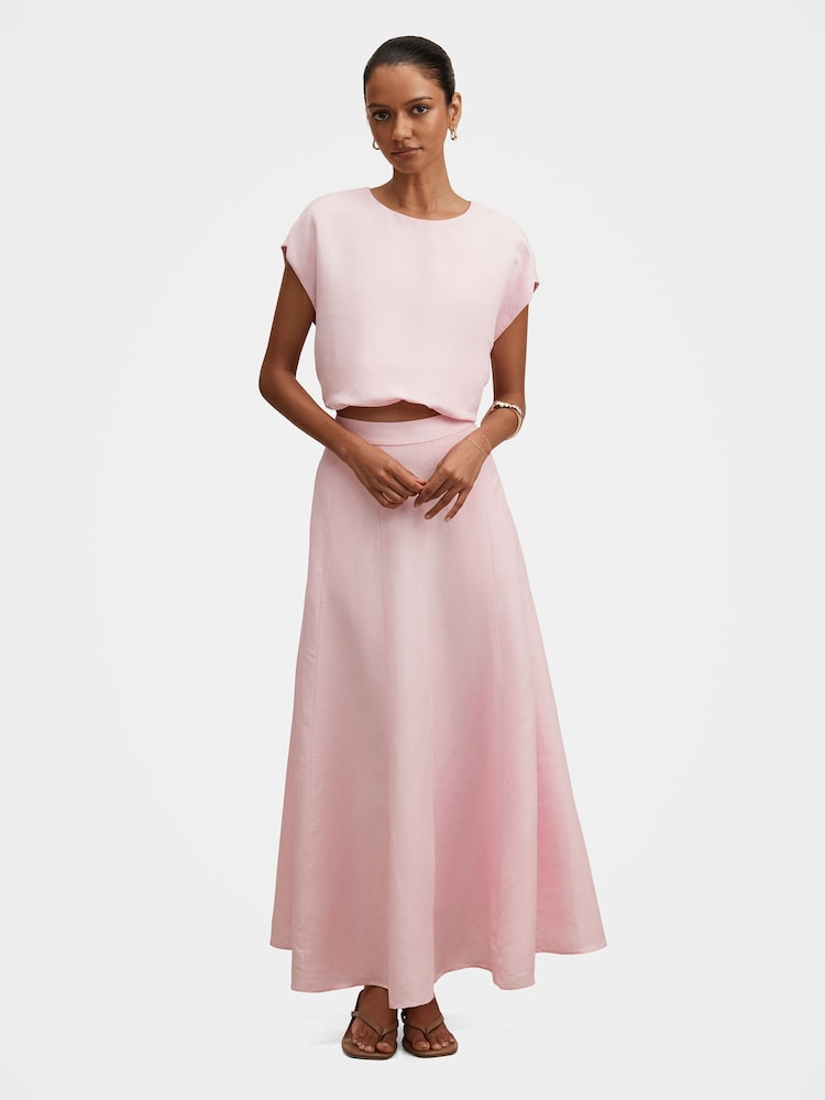 Forever New Pink Georgina Petite Bubble Hem Top Contains Linen - Image 5 of 5