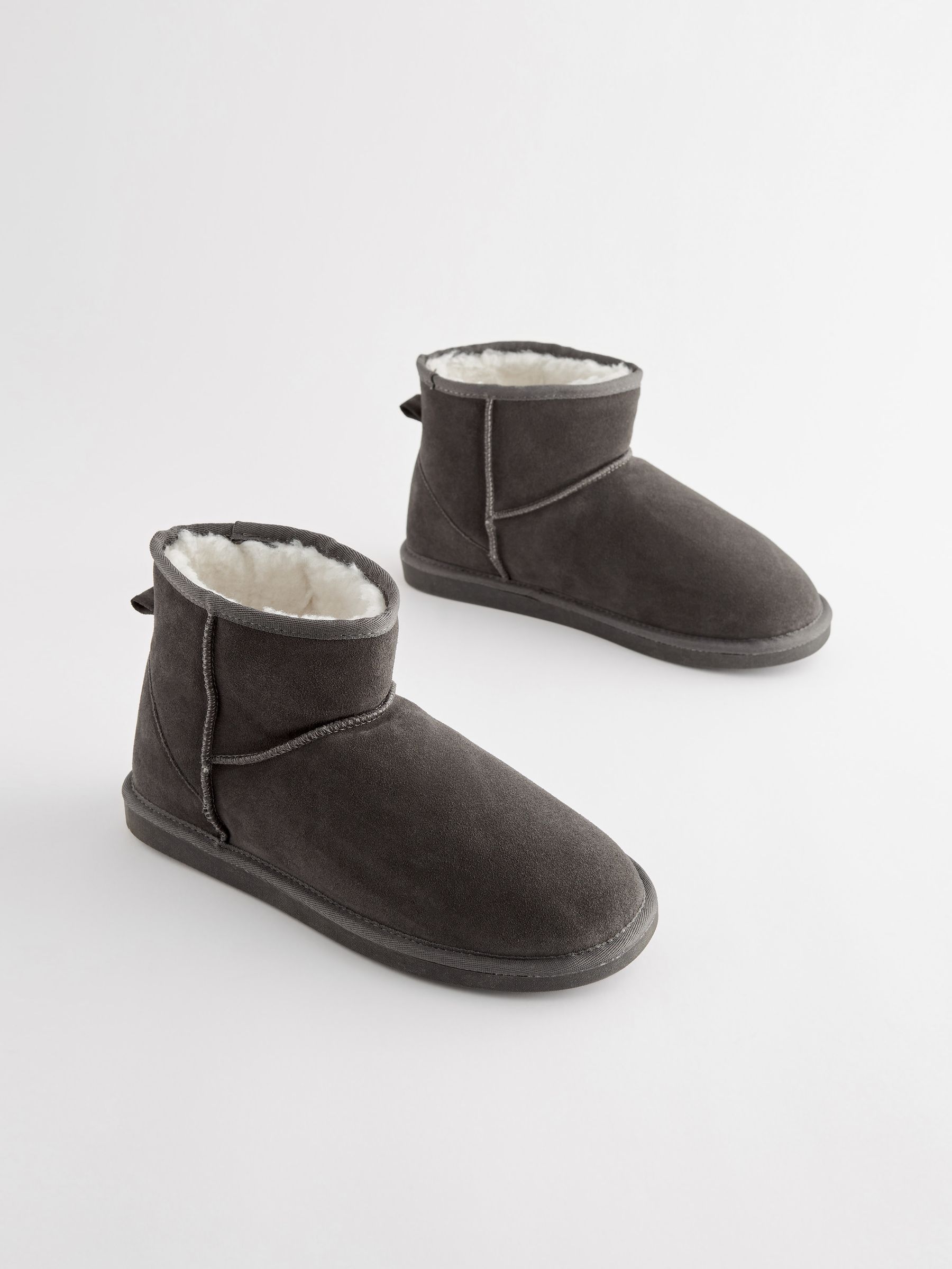 Buy Grey Luxury Faux Fur Lined Suede Slipper Boots from Next Luxembourg