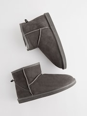 Grey Luxury Faux Fur Lined Suede Slipper Boots - Image 4 of 7