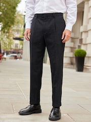 Black Slim Nova Fides Italian Fabric Textured Suit Trousers - Image 1 of 10