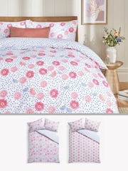 2 Pack Pink/White/Blue Floral Reversible Duvet Cover and Pillowcase Set - Image 1 of 9