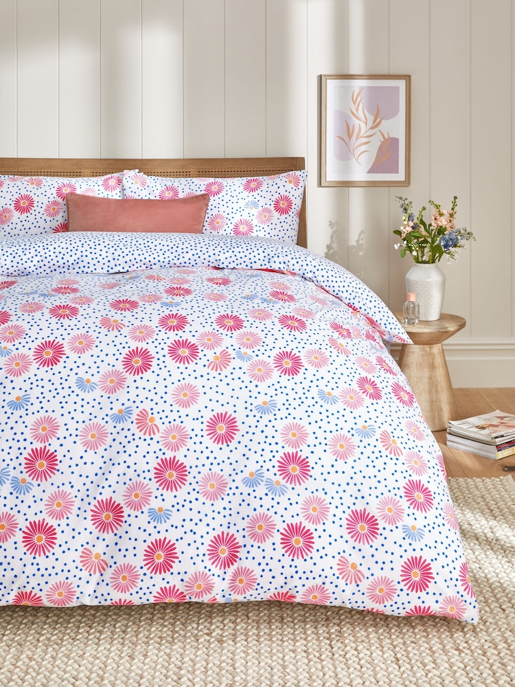 2 Pack Pink/White/Blue Floral Reversible Duvet Cover and Pillowcase Set - Image 2 of 9