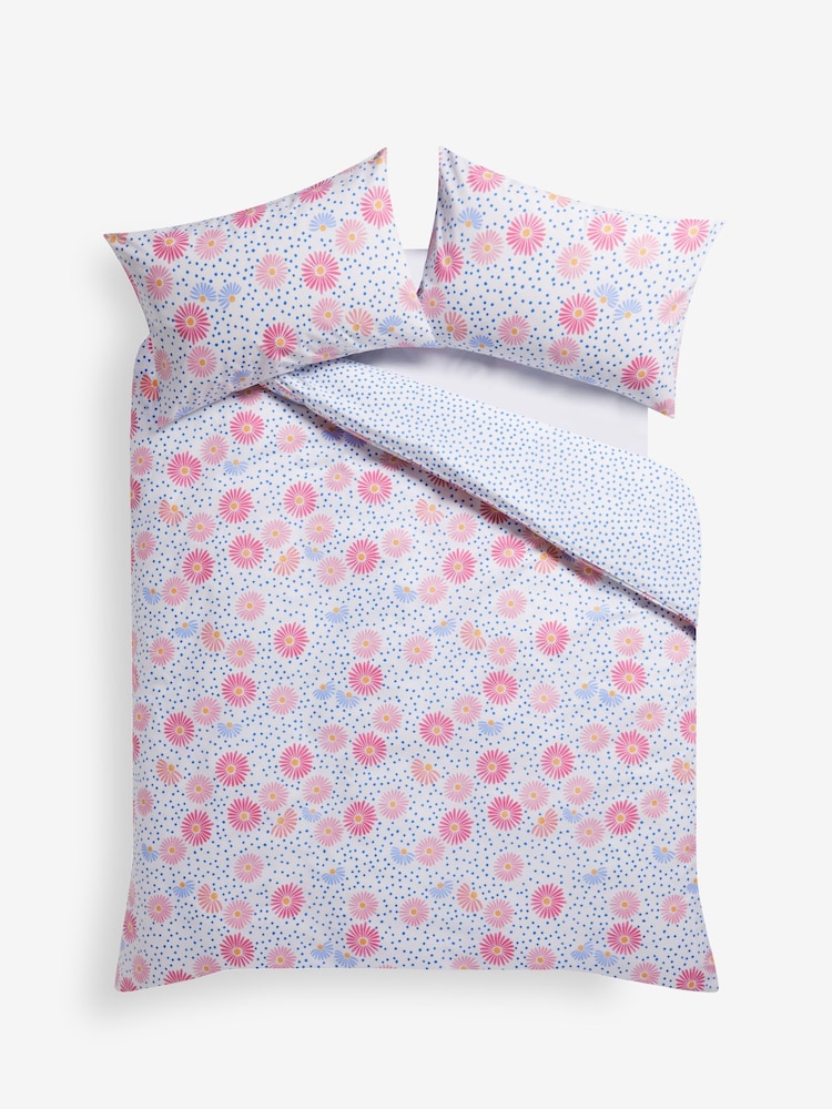 2 Pack Pink/White/Blue Floral Reversible Duvet Cover and Pillowcase Set - Image 9 of 9