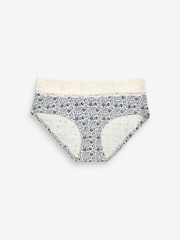 Navy/Cream Floral Print Short Cotton and Lace Knickers 4 Pack - Image 7 of 9