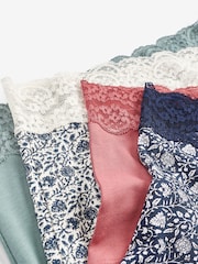 Navy/Cream Floral Print Short Cotton and Lace Knickers 4 Pack - Image 9 of 9