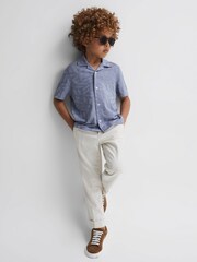 Reiss Blue Basswood Senior Printed Cuban Collar Button Through T-Shirt - Image 1 of 6