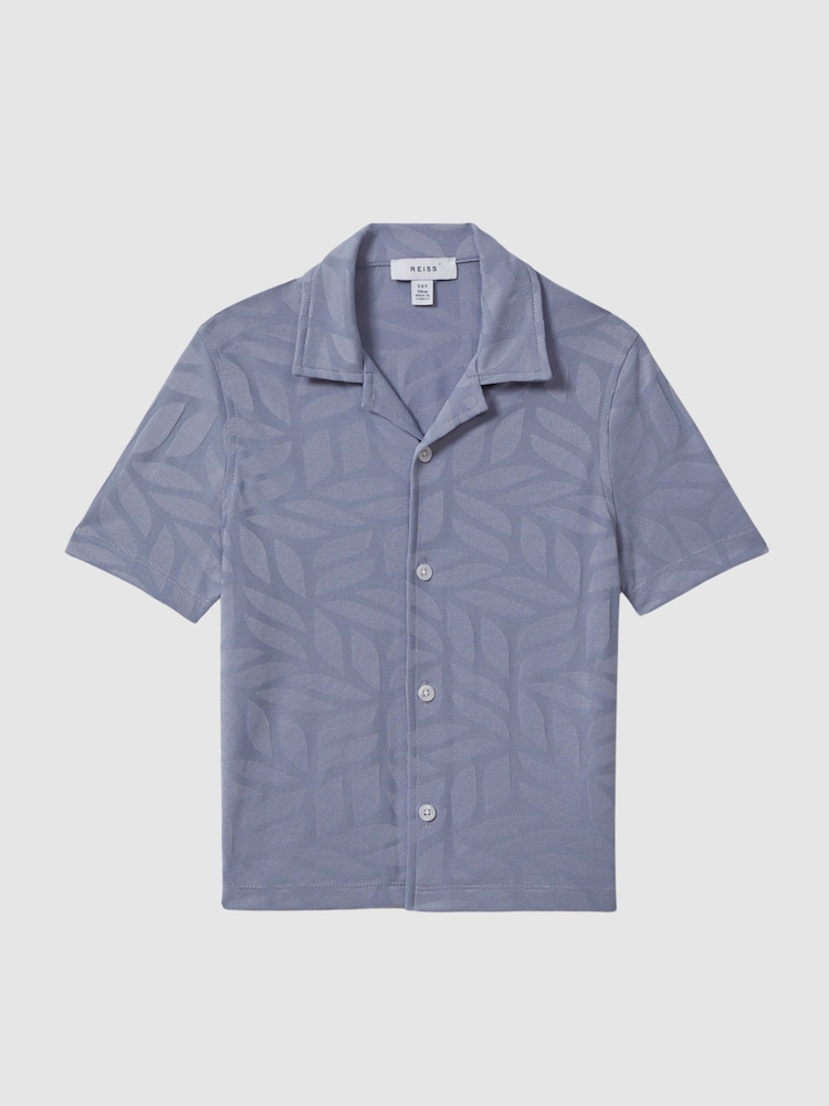 Reiss Blue Basswood Senior Printed Cuban Collar Button Through T-Shirt - Image 2 of 6