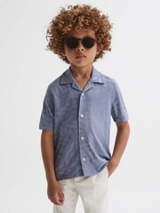 Reiss Blue Basswood Senior Printed Cuban Collar Button Through T-Shirt - Image 3 of 6