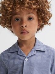 Reiss Blue Basswood Senior Printed Cuban Collar Button Through T-Shirt - Image 4 of 6