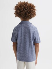 Reiss Blue Basswood Senior Printed Cuban Collar Button Through T-Shirt - Image 5 of 6