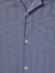 Reiss Blue Basswood Senior Printed Cuban Collar Button Through T-Shirt - Image 6 of 6