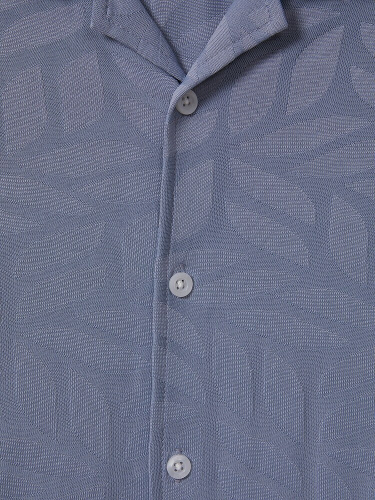Reiss Blue Basswood Senior Printed Cuban Collar Button Through T-Shirt - Image 6 of 6