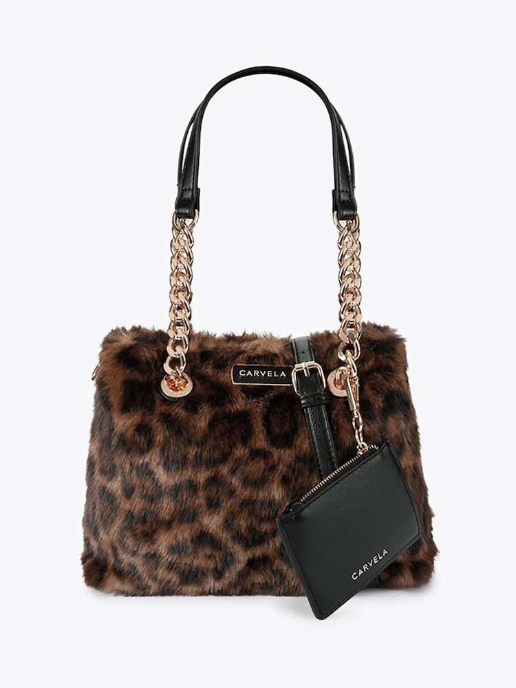 Carvela Brown Leopard Print Mini Cammie Fur Shoulder Bag - Image 1 of 5 Carvela Brown Leopard Print Mini Cammie Fur Shoulder Bag - Image 1 of 5