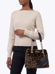 Carvela Brown Leopard Print Mini Cammie Fur Shoulder Bag - Image 2 of 5