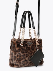 Carvela Brown Leopard Print Mini Cammie Fur Shoulder Bag - Image 3 of 5